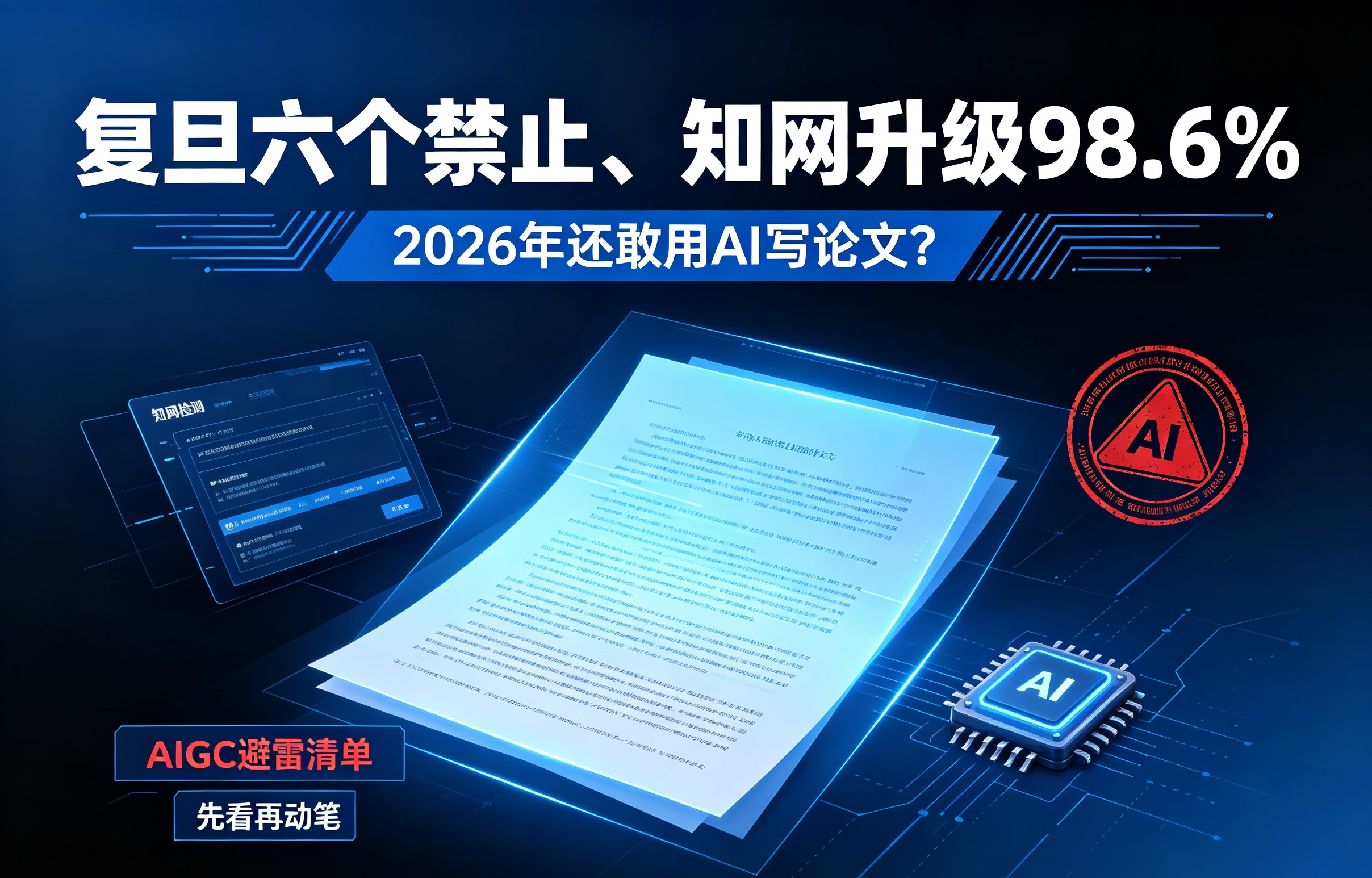 复旦六个禁止、知网升级98.6%——2026年还敢用AI写论文?先把这份「AIGC避雷清单」看完再动笔