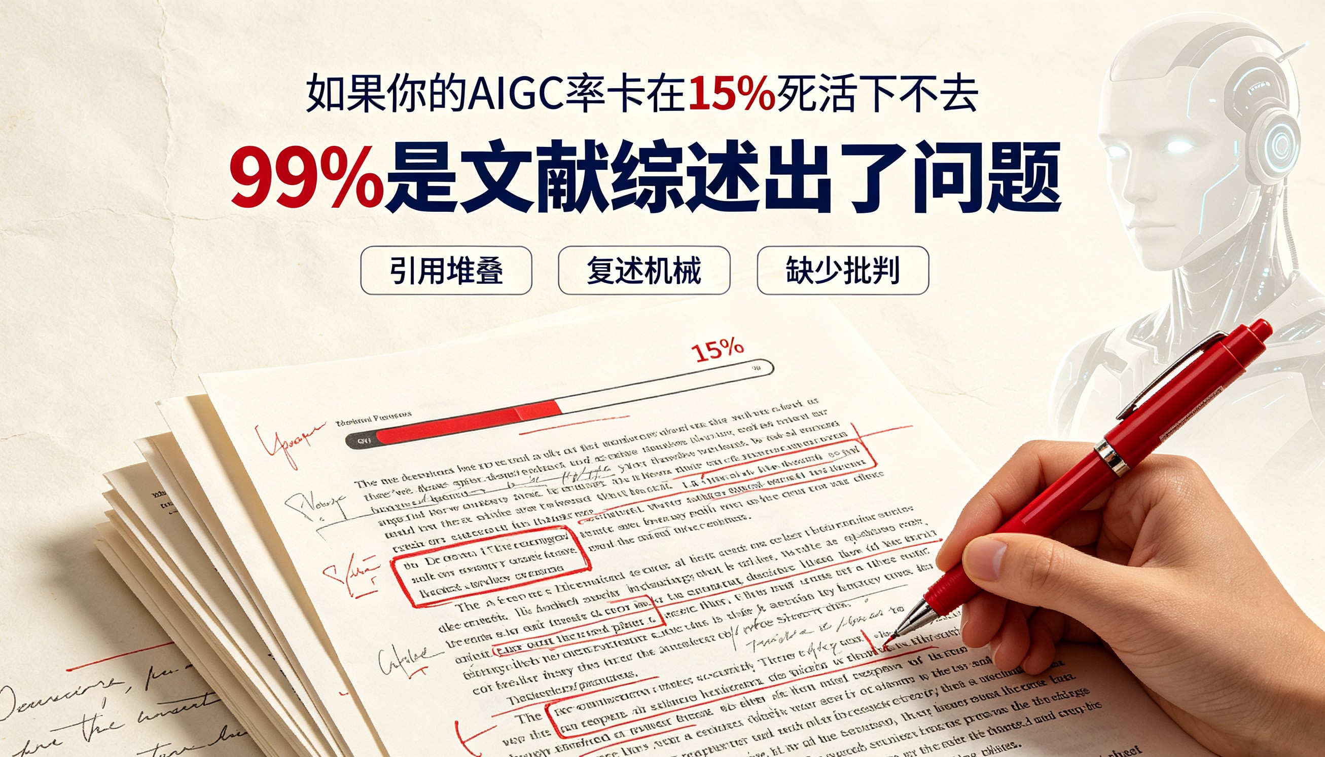 如果你的AIGC率卡在15%死活下不去——99%是文献综述出了问题