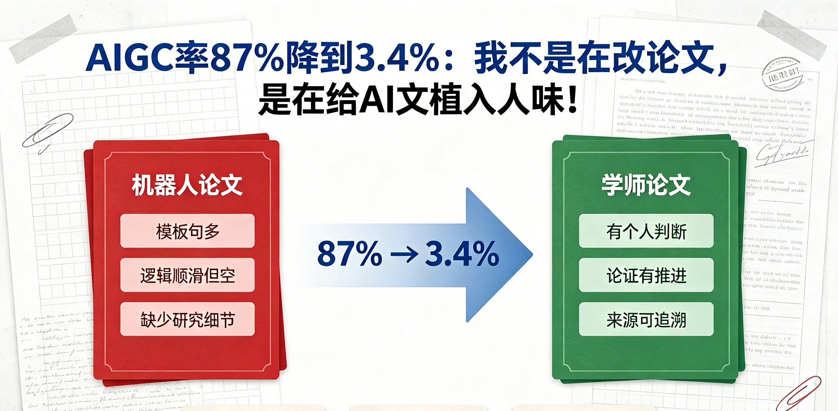 AIGC率从87%降到3.4%：我不是在改论文，是在给AI文植入人味！